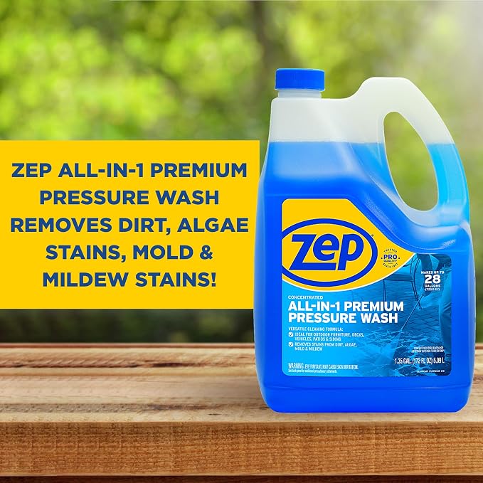Zep All-In-1 Pressure Wash Cleaner (Case of 4) - Concentrate | Concentrated formula makes up to 28 gallons for pressure washing driveways, siding, decks, patios, and concrete surfaces.