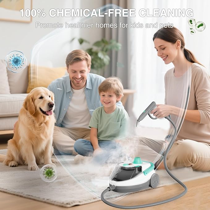 HAUSHOF Steam Cleaner, 1500W Powerful Steam Cleaner for Home with 19 Accessories & 51Oz Water Tank, Chemical-Free Multipurpose Portable Steambot for Floor, Tile, Grout, Couch, Window & Car