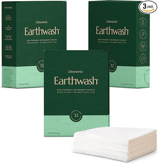 Earthwash Laundry Detergent Sheets (Up To 192 Loads) 96 Scent Free Sustainable Sanitizer Strips - Ideal for Travel & Home Liquidless Laundry by Cleanomic