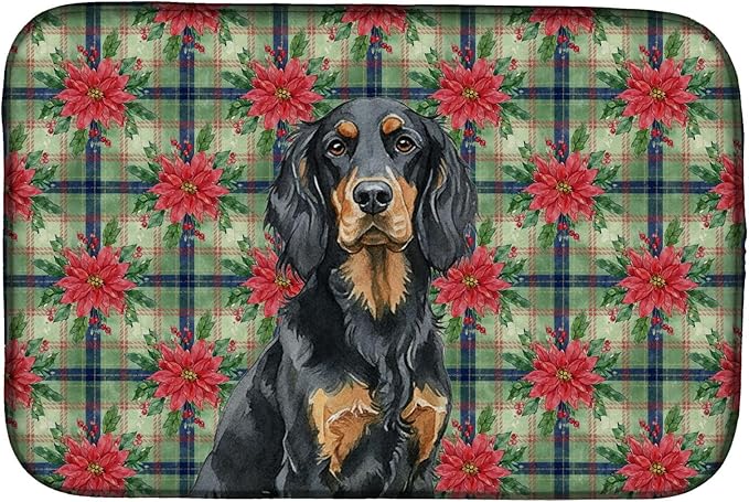Caroline's Treasures Gordon Setter Christmas PoinsettIas Dish Drying Mat Absorbent Dish Drying Mat Pad for Kitchen Counter Dish Drainer Mat for Countertop, 14 x 21", Multicolor