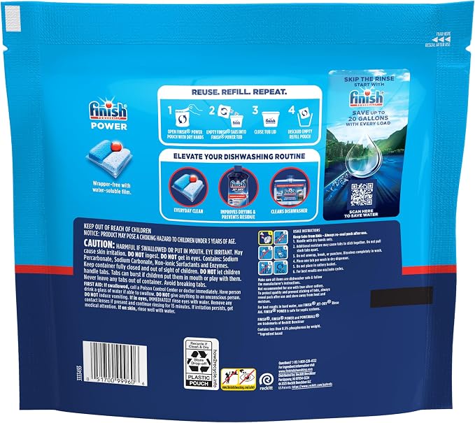 Finish Power Dishwasher Pods, No Pre-Rinse Dishwasher Detergent Soap For Deep Clean & Shine with Degreasing Power, Fresh Scent, 94 Count