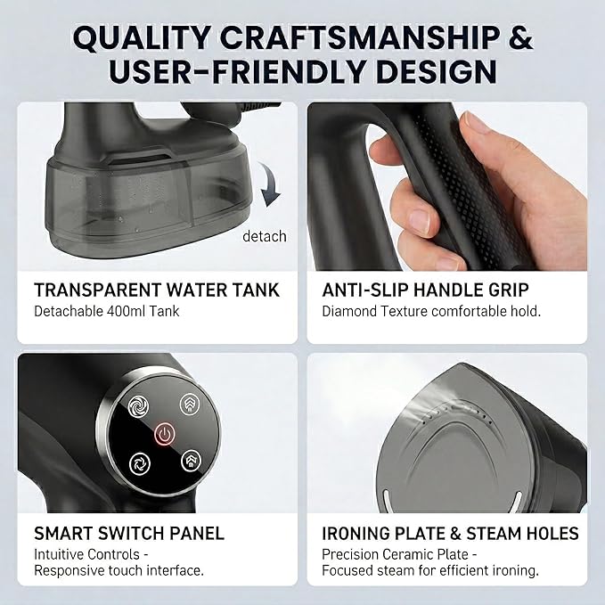Vacuum Steamer for Clothes Handheld: 3600Pa Powerful Suction,Portable Travel Garment Steamer,400ml WaterTank, LED Display,15s Heat-Up,2-in-1 Steaming & Ironing,No Leak&Stable Steam(for 110-120V)