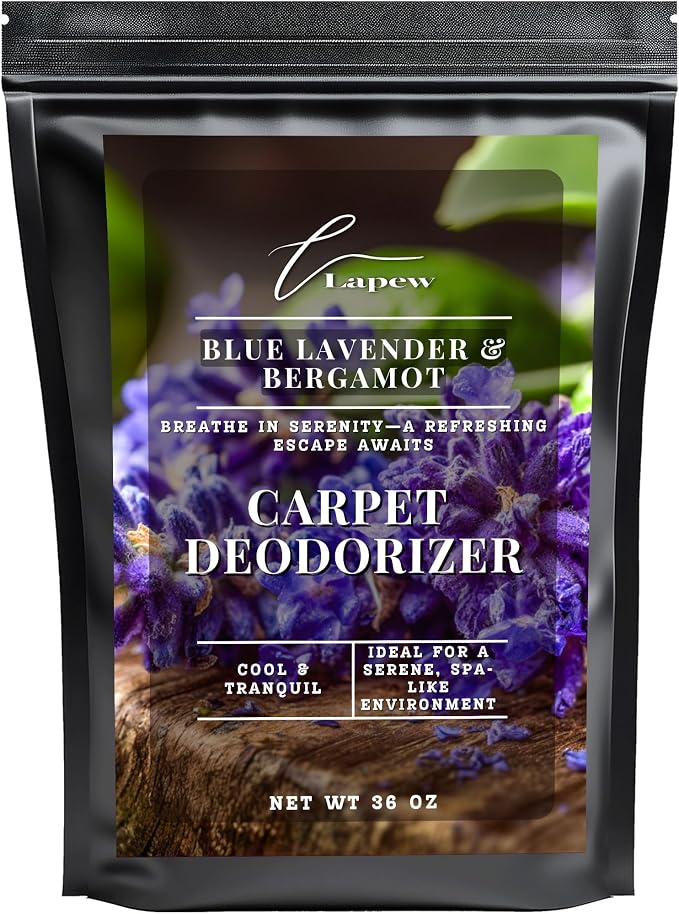 Lapew Blue Lavender & Bergamot Carpet Deodorizer Powder - Pet Safe Freshener for Vacuuming | Scented Odor Eliminator for Home | 36 oz