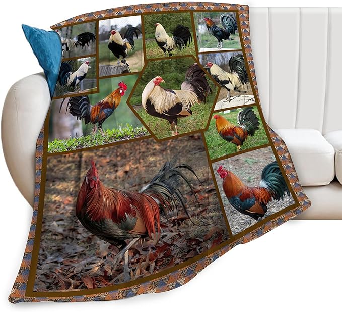 jerkboo Rooster Chicken Blanket Throws Chicken Gifts Chicken Throw Blanket for Girls Women Kids Adults Soft Warm Cozy Fleece Blanket for Couch Sofa Bed 60""x50""