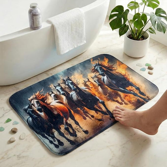 WODEJIA Non Slip Bath Rugs Sponge Foam for Bathroom,Flannel Mat Rug for Living Room, Absorbent MatS for Forlaundry Room and Kitchen,Galloping Steed Welcome Mat 24x16 Inches