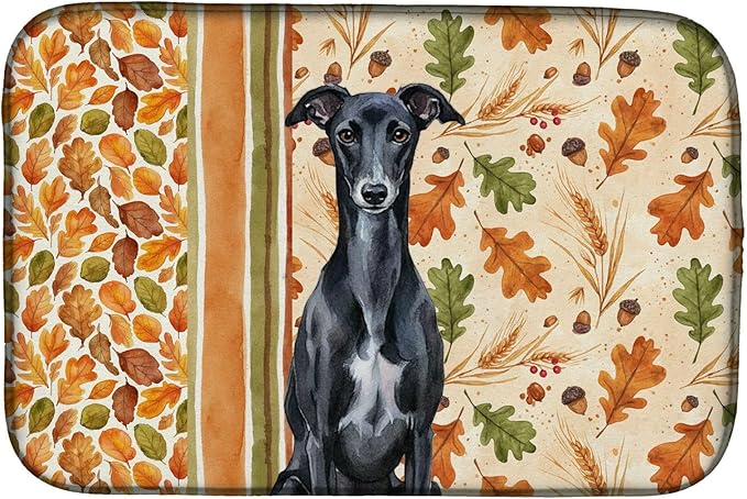 Caroline's Treasures Black Whippet Heirloom Fall Dish Drying Mat Absorbent Dish Drying Mat Pad for Kitchen Counter Dish Drainer Mat for Countertop, 14 x 21", Multicolor