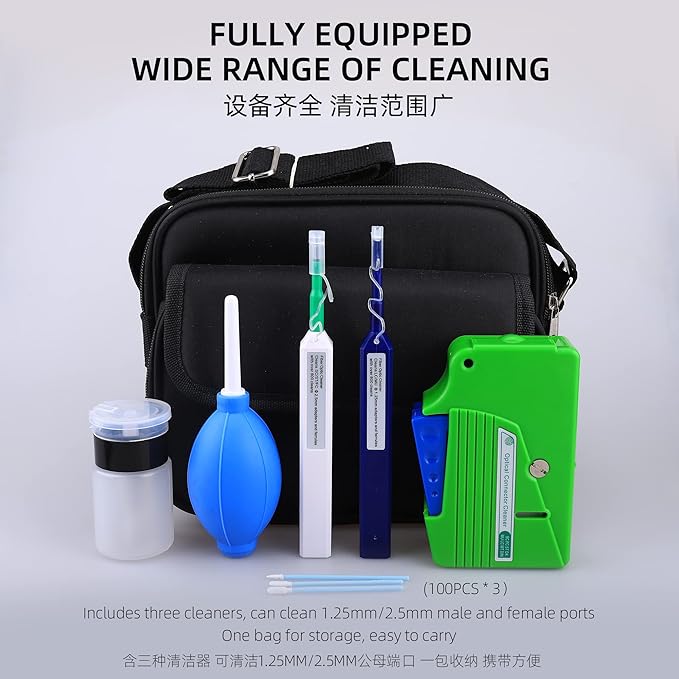 FTTH Fiber Optic Cleaning Kit with Fiber Cleaning Cassette for FC SC ST LC MU Connectors 1.25mm 2.5mm Fiber Cleaner Pen Cleaning Swabs Wipes Cleaner Tool