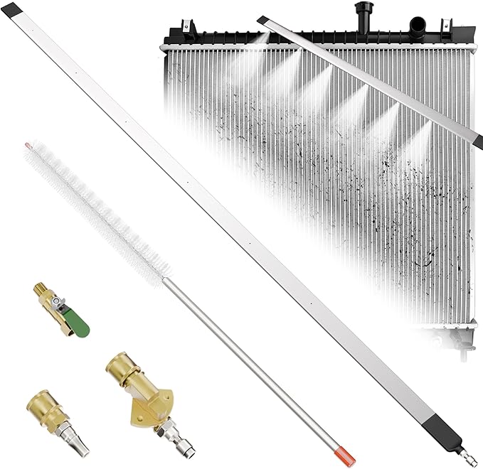 47" Radiator Cleaning Wand, 4500 PSI High Pressure Washer Tool with 6-Hole Nozzle & Cleaning Brush, Extra Long Stainless Steel Cleaner for Car Truck RV HVAC Condenser (120cm)