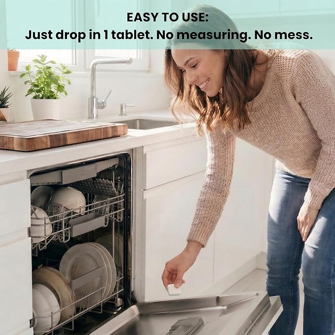Non Toxic Dishwasher Detergent, 60pk All-in-One Dishwasher Tablets with Built-In Dishwasher Rinse Aid and Water Softener, Non Toxic Dishwasher Pods, Unscented, Septic Safe
