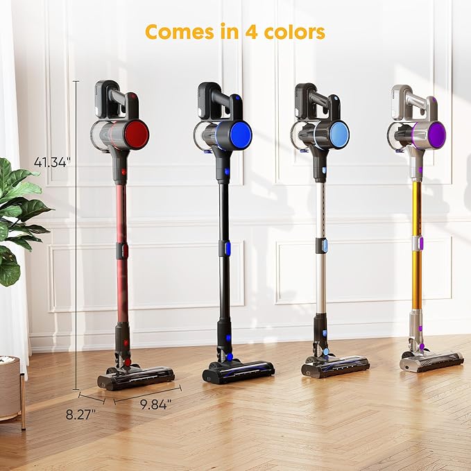 OLIXIS Cordless Vacuum Cleaner with Flexible Steering & Extendable Pole,3 Brush Heads, Lightweight Wireless Rechargeable Upright Vacuum with LED Light & Wall Mount for Hardwood Floors & Carpet
