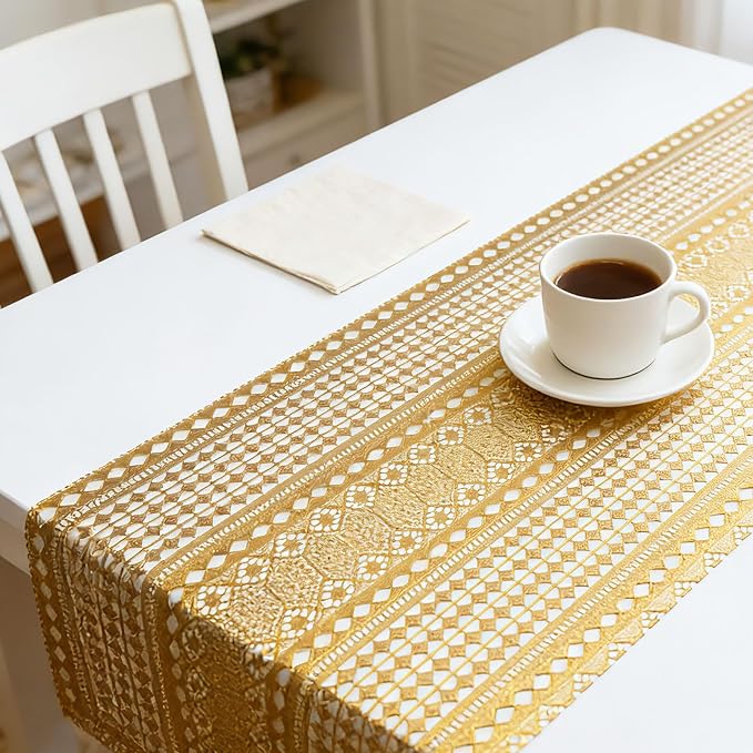 Drawer and Shelf Liner - Gold Geometric Lace Pattern,Non Adhesive Non Slip Waterproof Easy-Clean Shelf Liner for Kitchen Cabinet, Refrigerator, Bathroom, Pantry Storage Drawers, 12 in x 20 Ft
