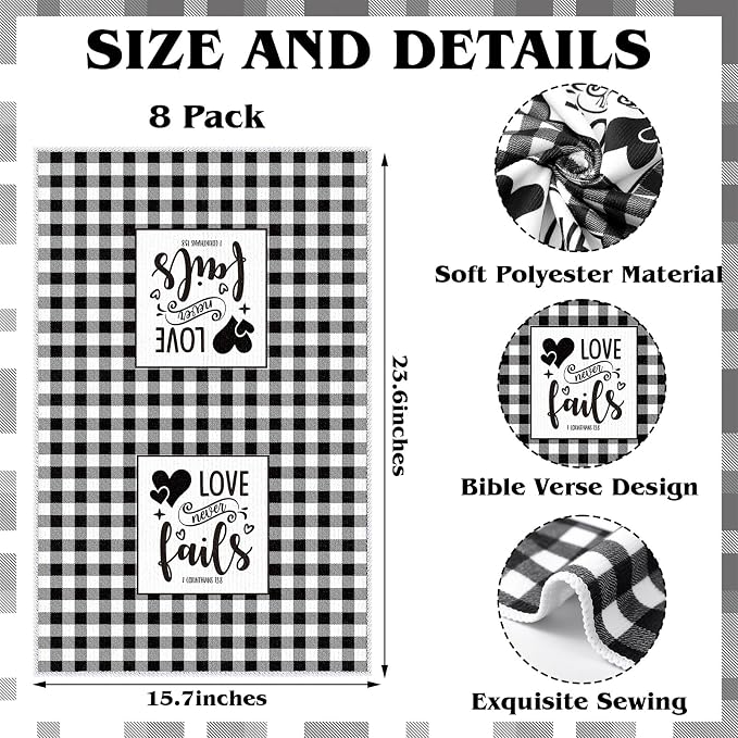 Hahafelt 8 Pcs Bible Verse Kitchen Towels Religious Christian Mother's Day Kitchen Gifts Black and White Check Dish Tea Towels Scripture Dishcloths for Women Men Bathroom Home Housewarming