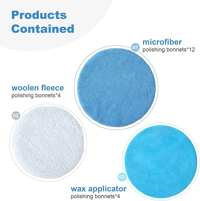 S SATC 5-6 Inch Car Polishing Bonnet Pads 20 PCS Microfiber Buffing Pads Fit Orbital Buffer for Car, Glass, Waxing