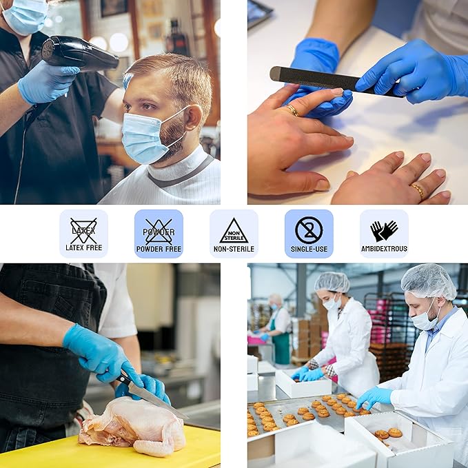Safe Health NITRO-V Nitrile-Vinyl Synthetic Exam Disposable Gloves, Latex Free, Powder Free, Blue, Box of 100, Small, Medical Grade, Clinic, Nursing, Food, Hair Salon, Cleaning, Housework