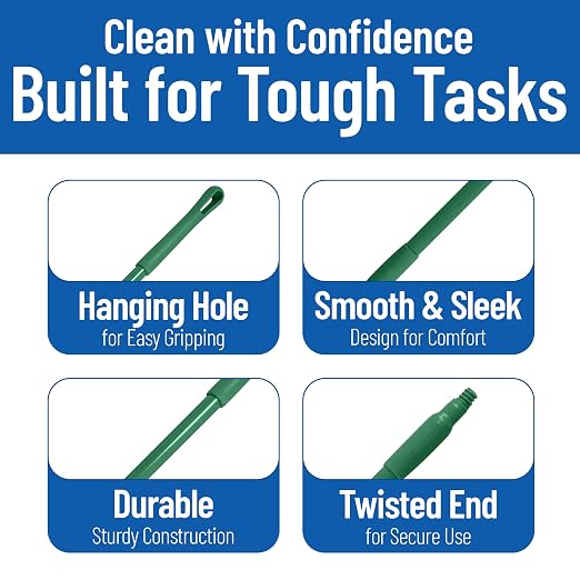 SPARTA 41225EC09 Fiberglass Broom Handle, Mop Handle, Replacement Handle With Acme Threaded Tip For Commercial Cleaning, 48 Inches, Green, (Pack of 12)