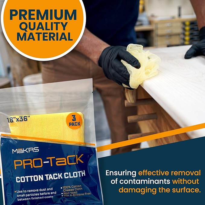 MāKRS Wood Finishing Prep Bundle – 3-Pack Staining Pads & 3-Pack Pro-Tack Cloths – Lint-Free Applicator Pads and Dust-Removing Tack Cloths for Wood Stains, Paints, and Finishes