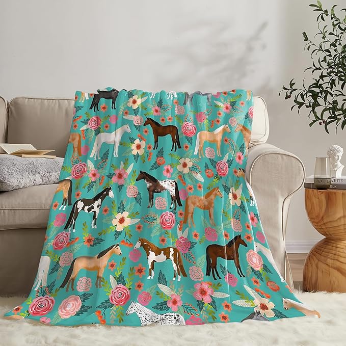 Tijuboni Horse Throw Blanket Horse Gifts for Girls Boys Women Men Kids Adults Soft Flannel Fleece Blanket for Couch Sofa Bed Home Decor 60"x80"