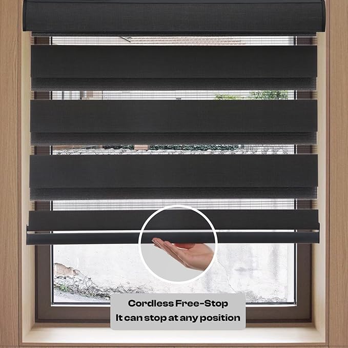 MYshade Custom Zebra Blinds for Windows Cordless Windows Shades Light Filtering Window Treatments Privacy Light Control for Day and Night Easy to Install,Black