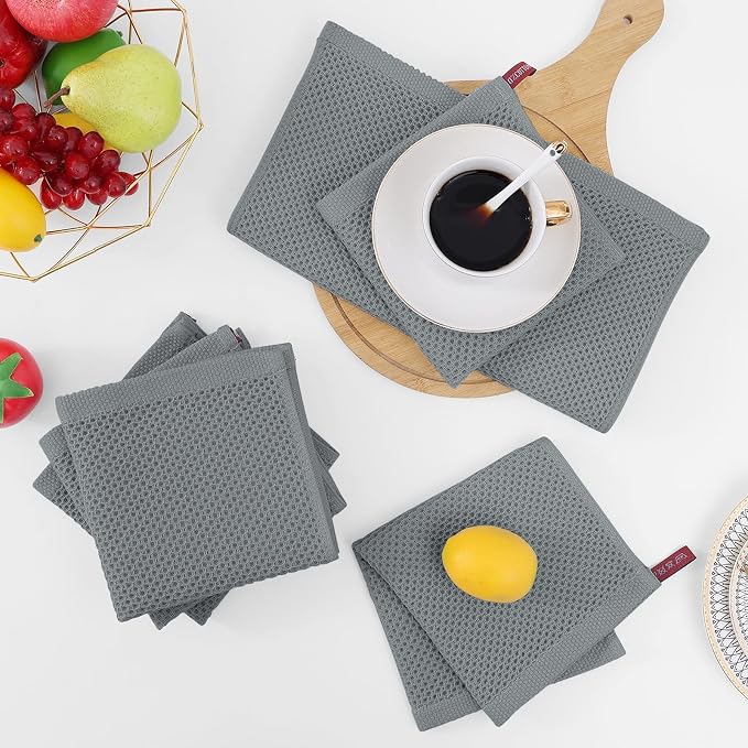 Homaxy 100% Cotton Waffle Weave Kitchen Dish Cloths, Ultra Soft Absorbent Quick Drying Dish Towels, 12 x 12 Inches, 24-Pack, Grey