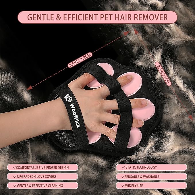 WoofPick 2PCS Pet Hair Remover Glove - Electrostatic Pet Hair Removal Glove for Dogs & Cats, Efficient Magic Brush Pet Hair Remover Tool for Furniture, Couch, Clothes & Car, Washable & Reusable