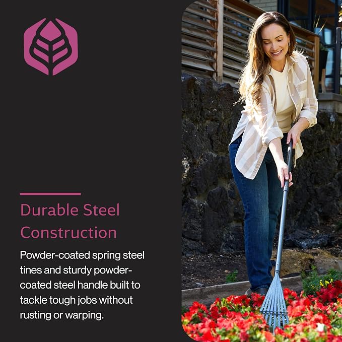 Yard Butler ILT-8 World’s Greatest Rake 8” Wide Shrub Rake Garden Rake for Lawncare - Convenient Garden Cleaning Accessory - Lightweight Wooden Handle - Steel Tines - Easy to Maneuver