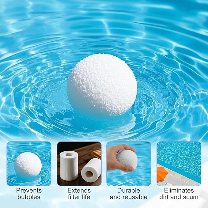 BOXOB 12pcs Sponge Scum Eliminating Ball, 2.95 Inch Spa Scumball Reusable Hot Tub Scum Absorber White Pool Absorbing Ball Scumbug Plunge Cleaning Tool for Bathtub Swimming Pool, Strong Adsorption
