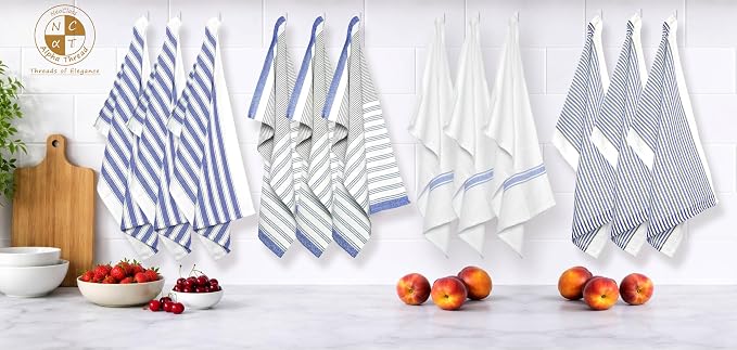 Pack of 12 Cotton Kitchen Towels Set, Dish Towels, Cleaning Rags, Kitchen Dish Cloths for Washing Dishes, Cotton Cleaning Cloths, Ultra Soft, Lightweight & Quick Dry, Flat Weave, 28"x18", Denim & Gray