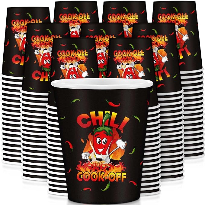 Ziliny 200 Pcs Chili Cook off Party Decorations Disposable Chili Cook off Paper Tasting Cups Food Sample Bowls for Mexican Party Supplies(Stew,9 oz)