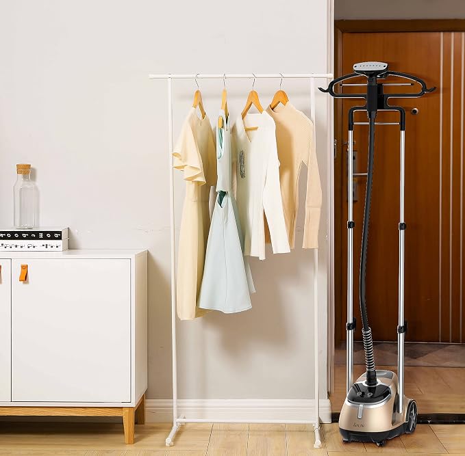 SALAV Limited Edition Professional Series Dual Bar Garment Steamer with Foot Pedals, Stainless Steel Steam Plate, Retractable Power Cord, 1.8L (60.8 oz) Water Tank, 1500 watts, 60+mins of Steam