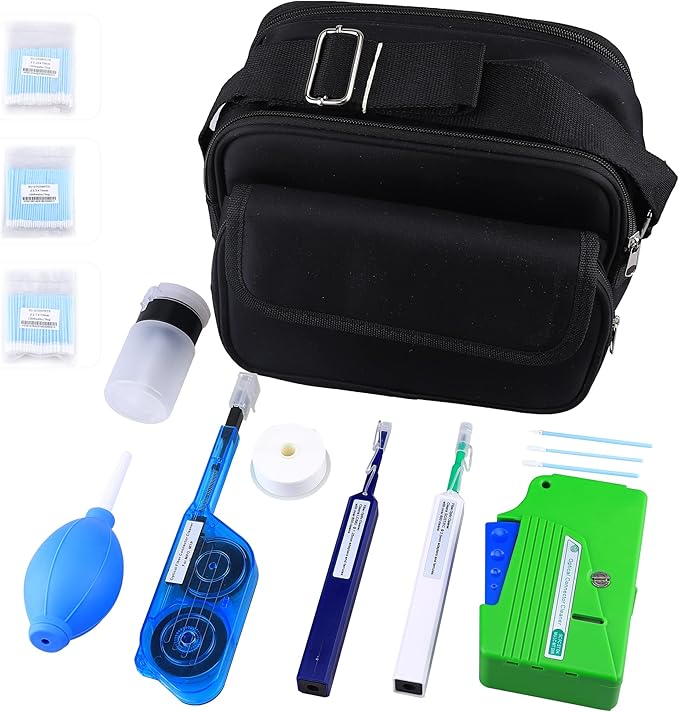 FTTH Fiber Optic Cleaning Kit with Fiber Cleaning Cassette for FC SC ST LC MU MPO Connectors 1.25mm/2.5mm Fiber Cleaner Pen Cleaning Swabs Wipes Optical Fiber Cleaner Tool