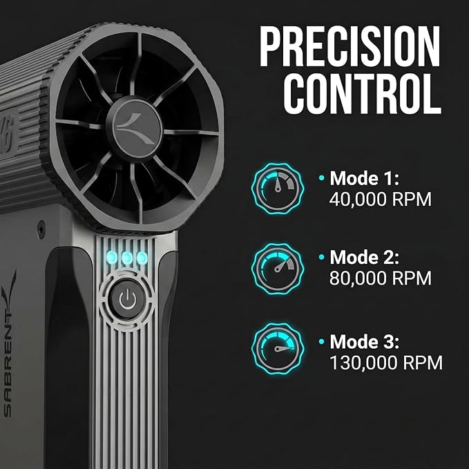 SABRENT Blowzer X6 Cordless Air Duster, 130,000 RPM Electric Compressed Air Blower up to 86 m/s for PC, Keyboard & Car, Rechargeable Canned Air Alternative, 3-Speed Brushless, 100-Min Runtime TF-BZX6