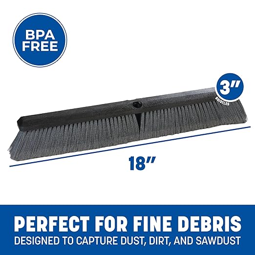 SPARTA Flo-Pac Plastic Flagged Sweep, Floor Sweep for Cleaning, 18 Inches, Gray