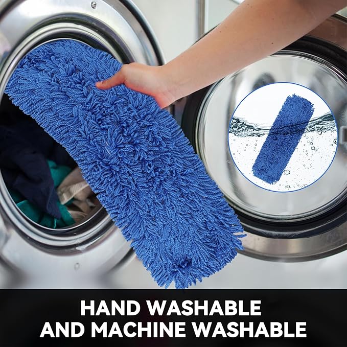 3 Pack 24 Inch Microfiber Dust Mop Head, Medium Washable Commercial Sweeper and Janitorial, Blue