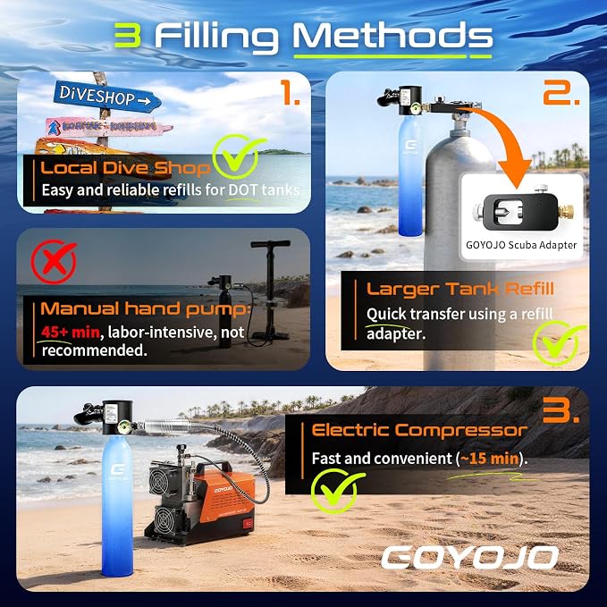 GOYOJO Mini Scuba Tank, Portable Diving Lung Air Tank with DOT Certified, Refillable Emergency Backup Pony Bottle for Snorkeling, Underwater Breathing, Training
