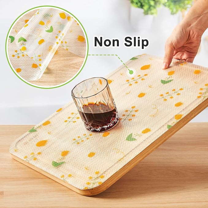 Beautysaid Shelf Liner Non Adhesive — EVA Drawer & Cabinet Liner, Waterproof Non Slip Kitchen Shelf Paper, Thick Washable Refrigerator Mat for Cabinet Shelves & Pantry, Floral, 12 in x 20 FT