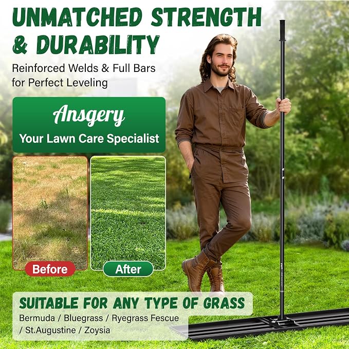 48X12 inch Lawn Leveling Rake,Leveling Rake 78" Long Handle, Yard Level Rake,Heavy Duty Leveling Rakes Suit for Garden,Golf Lawn and Farm,Effort Saving Tool for Soil Grass Golf Field