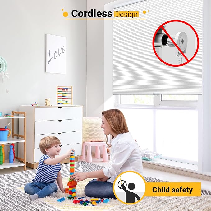Blackout Cellular Shades Cordless Blinds Window Shades for Home, 22W x 64H, White(Blackout)
