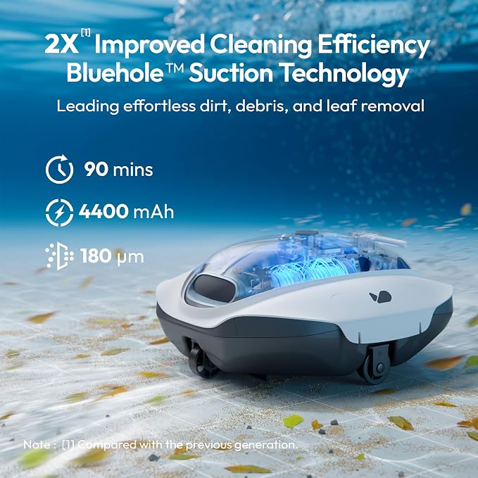 Bubot 300P Above Ground Pool Vcuum, Cordless Robotic Pool Cleaner with Powerful Suction, DirtLock Tech 2.0, Smart Sensor, Double Filtering, Fast Charging, Up to 850 Sq.Ft, Light Grey