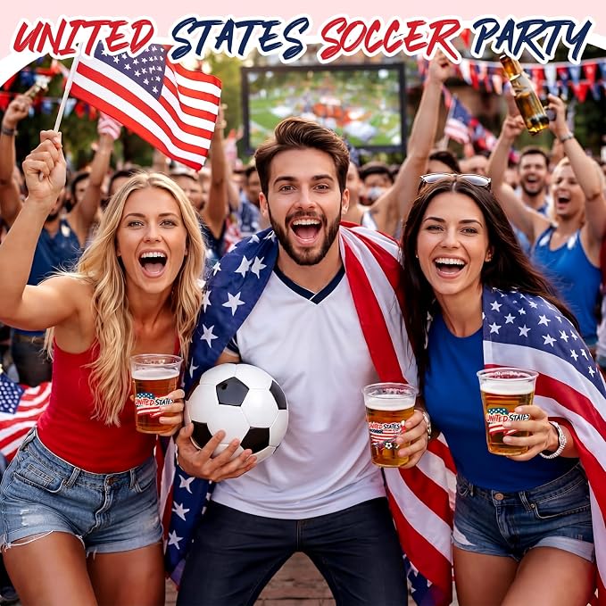 Jingmore 50 Pcs Soccer Plastic Cups 12 oz International Countries Soccer Disposable Plastic Cups Thick Clear Drinkware for Sports Games Party Supplies (United States)