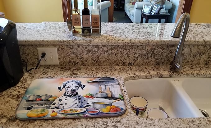 Caroline's Treasures DAC6239DDM Dalmatian The Chef Dish Drying Mat Absorbent Dish Drying Mat Pad for Kitchen Counter Dish Drainer Mat for Countertop, 14 x 21", Multicolor