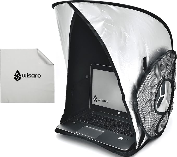 WISARO | New Laptop Sun Shade – Work from Anywhere, Anti-Glare, Lightweight, Fits up to 17" Device, Foldable & Portable Shield Cover, Privacy Hood - Complete with Microfiber Screen Cleaning Cloth