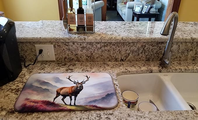Caroline's Treasures Highland Red Deer Dish Drying Mat Absorbent Dish Drying Mat Pad for Kitchen Counter Dish Drainer Mat for Countertop, 14 x 21", Multicolor