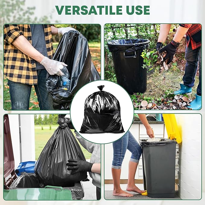 65 Gallon Trash Bags | 50 Bags with Ties | Thick for Large Commercial Jobs | Construction Clean Up | Garbage bags for Yard Clean up - TrashMaster