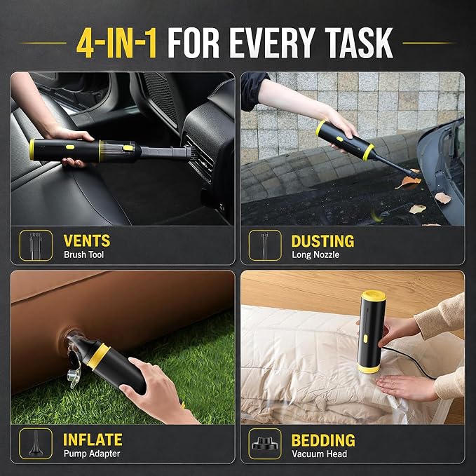 CROS Handheld Car Vacuum Portable Cordless 3 Suction Modes, 16000Pa 4-in-1 Mini Vacuum with Interchangeable Accessories for Car, Small Jobs, Keyboard and Office