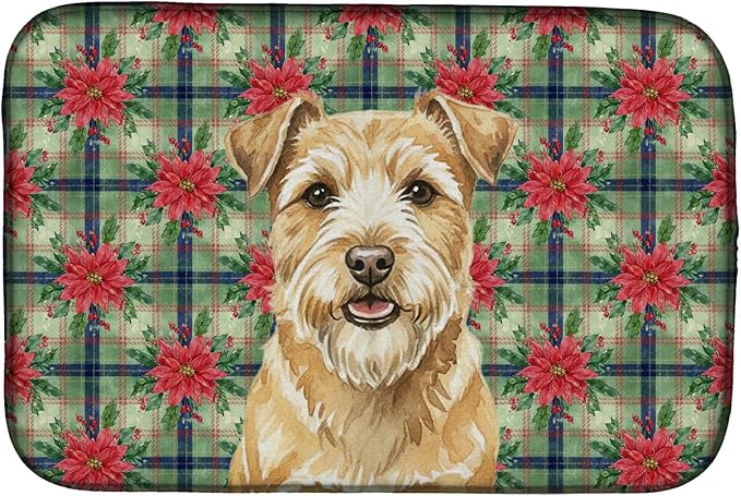 Caroline's Treasures Wheaten Norfolk Terrier Christmas PoinsettIas Dish Drying Mat Absorbent Dish Drying Mat Pad for Kitchen Counter Dish Drainer Mat for Countertop, 14 x 21", Multicolor