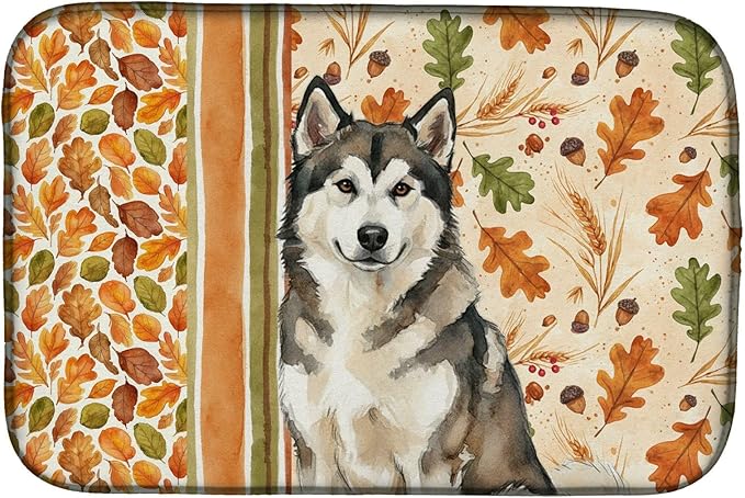 Caroline's Treasures Sable and White Alaskan Malamute Heirloom Fall Dish Drying Mat Absorbent Dish Drying Mat Pad for Kitchen Counter Dish Drainer Mat for Countertop, 14 x 21", Multicolor