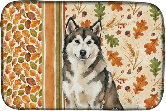 Caroline's Treasures Sable and White Alaskan Malamute Heirloom Fall Dish Drying Mat Absorbent Dish Drying Mat Pad for Kitchen Counter Dish Drainer Mat for Countertop, 14 x 21", Multicolor