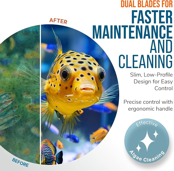 FLIPPER EDGE Standard Limited Edition Clownfish Magnetic 2-in-1 Aquarium Cleaner for Glass and Acrylic Tanks up to 1/2" (12mm) Thick – Dual Blade Design with Floating Algae Scraper and Cleaning Tool