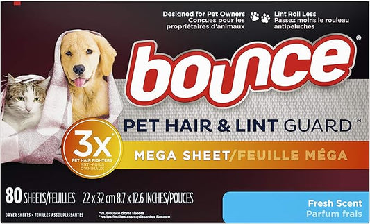 Bounce Pet Hair and Lint Guard Mega Dryer Sheets, Fresh Scent, 80 ct