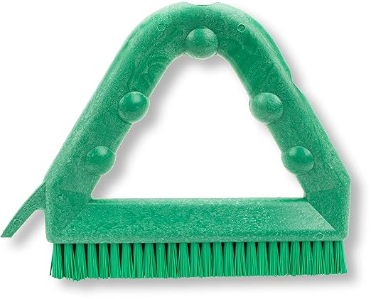 SPARTA Plastic Commercial Grout Brush, Triangle-Shaped Scrub Brush with Scraper and Two Threaded Holes for Attaching Handle (Sold Separately), 9 x 7 x 7 Inches, Green